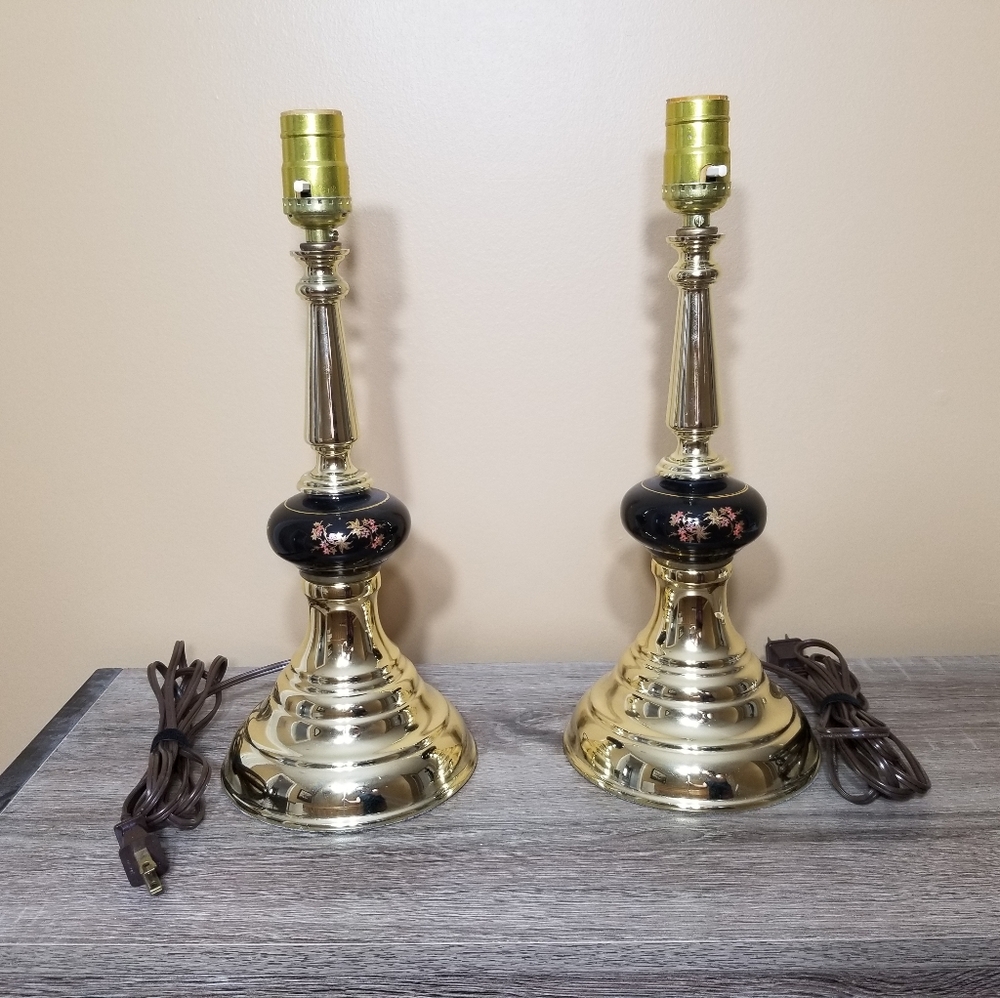 Vintage Black and Gold Table Lamp Set